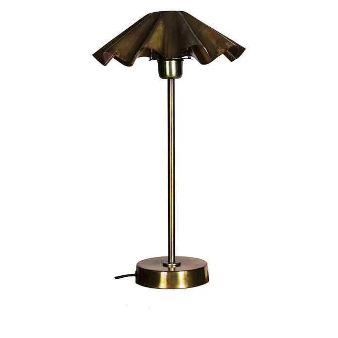 PR Home Tischleuchte 46cm - 25 W, E27 - Tischleuchte aus dunklem Messing mit gewelltem, schirmförmigem Schirm und schlankem Rundfuß.