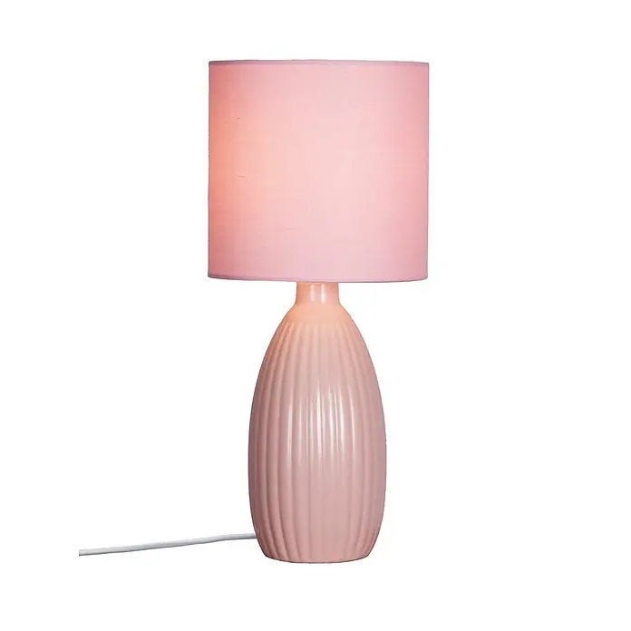 PR Home Tischleuchte Uno - 25 W, E14 - Beleuchtete rosa Tischlampe mit geripptem Sockel und Stoffschirm.