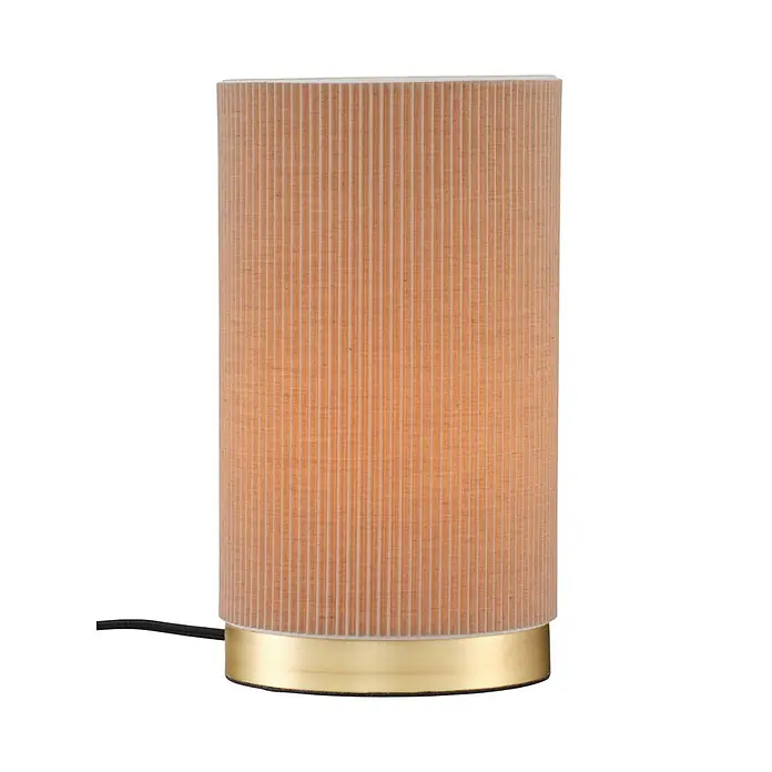 PR Home Tischleuchte Dora - 25 W, L x B x H: 14 x 14 x 25 cm, E27 - Tischlampe mit plissiertem beigefarbenem Stoffschirm und rundem goldenem Metallsockel, strahlt warmes Licht aus.
