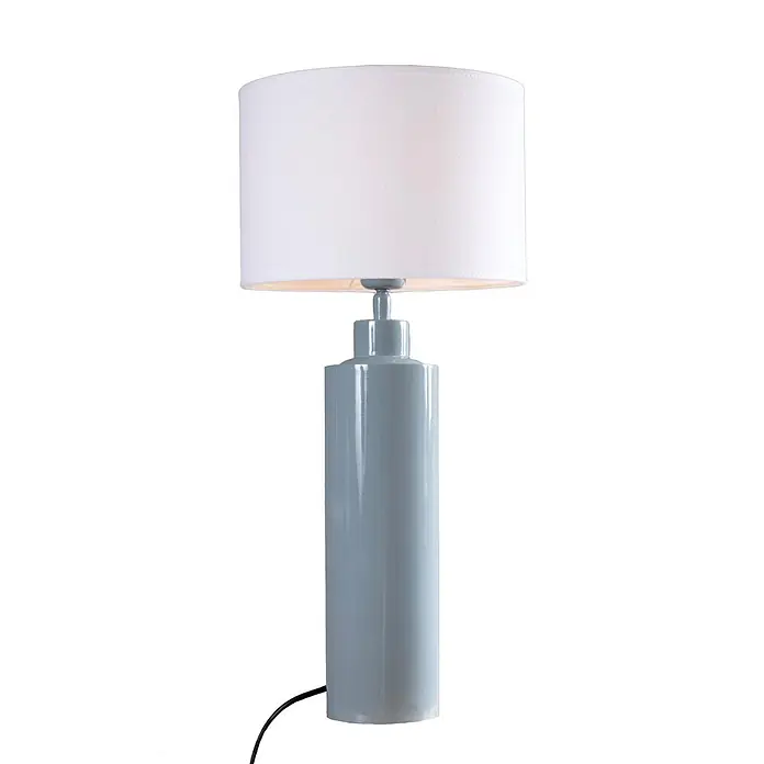 PR Home Tischleuchte Solo - 40 W, E27 - Hellblaue zylindrische Tischlampe mit weißem Trommelschirm.