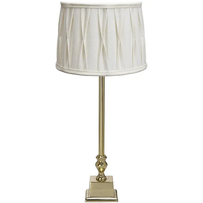 PR Home Tischleuchte Linné - 40 W, E27 - Klassische Tischleuchte mit cremefarbenem plissiertem Stoffschirm und messingfarbenem Fuß und Stiel.