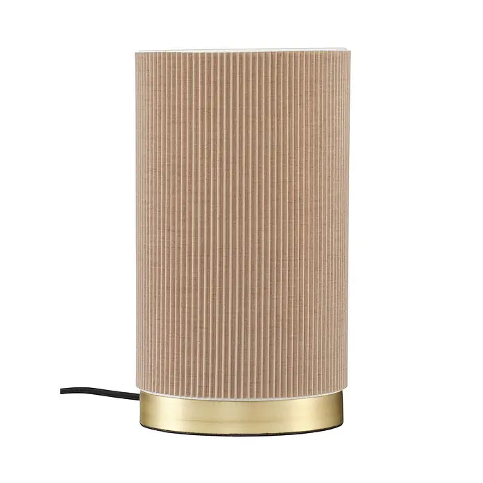 PR Home Tischleuchte Dora - 25 W, L x B x H: 14 x 14 x 25 cm, E27 - Zylindrische Tischlampe mit plissiertem beigem Stoffschirm und messingfarbenem Fuß.