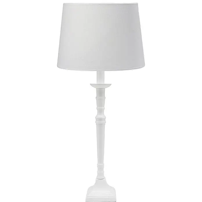 PR Home Tischleuchte Salong - 60 W, E27 - Weiße Tischlampe mit Stoffschirm und dekorativem Fuß.