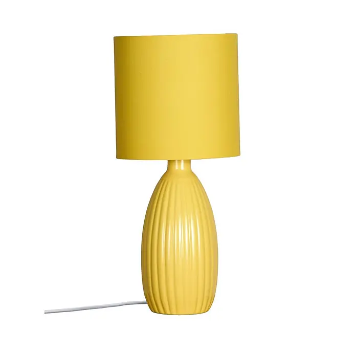 PR Home Tischleuchte Uno - 60 W, E14 - Gelbe Tischlampe mit zylindrischem Schirm und gerilltem Fuß.