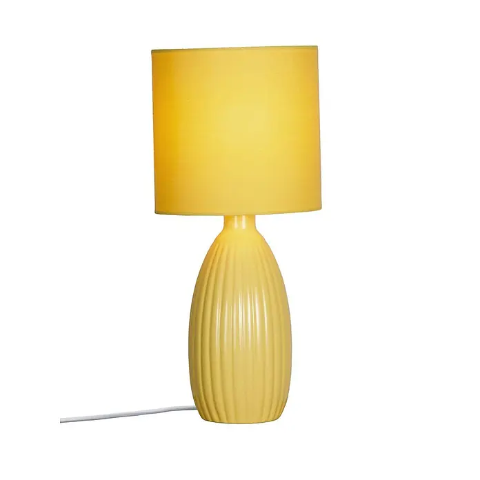PR Home Tischleuchte Uno - 60 W, E14 - Gelbe Tischlampe mit geripptem Keramikfuß und Stofflampenschirm.