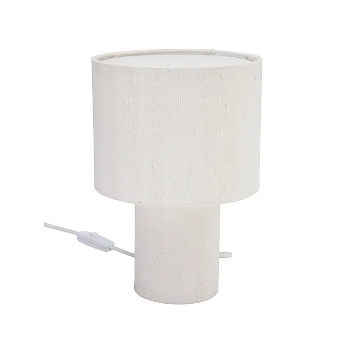 PR Home Tischleuchte Leah - 15 W, E27 - Zylindrische Tischleuchte aus Naturstoff mit weißem Kabel und Schalter.