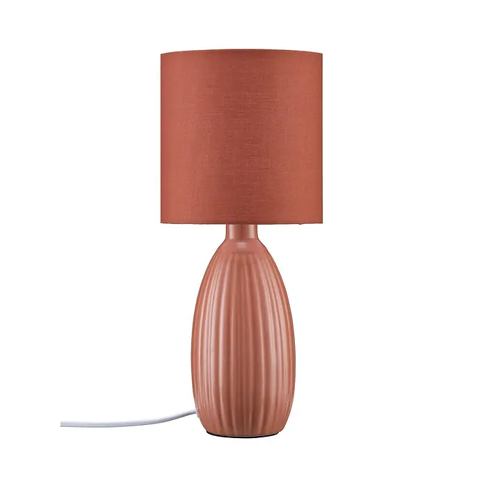 PR Home Tischleuchte Uno - 25 W, E14 - Tischlampe aus Terrakotta mit Stoffschirm und gerilltem Keramikfuß.