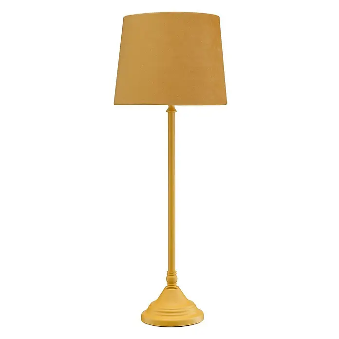 PR Home Tischleuchte Tove - 40 W, L x B x H: 20 x 20 x 57 cm, E27 - Gelbe Lampe mit Stoffschirm und lackiertem Fuß.