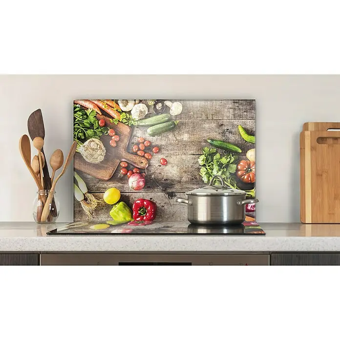 CUCINE Küchenrückwand - Garden Vegetables, 60 x 40 cm, Stärke: 6 mm, Einscheibensicherheitsglas (ESG) - Küchenrückwand mit Gemüse-Motiv, ein dekoratives und funktionales Element für jede Küche.