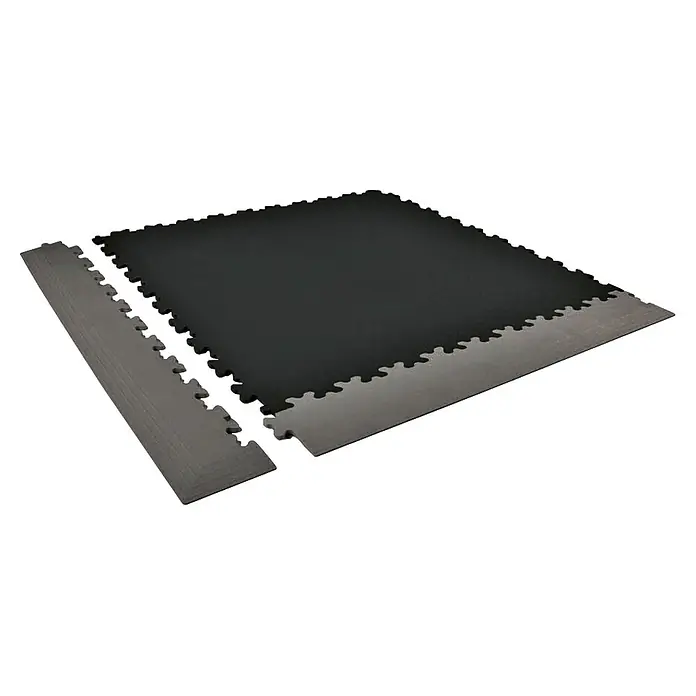 Gerflor Rampe Garagenboden - Schwarz, 67 x 503 x 7 mm - Schwarze ineinandergreifende Bodenmatten mit grauen Randstücken, für Fitnessstudios oder Werkstätten.