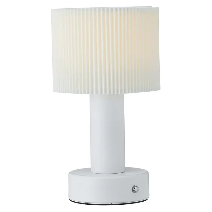 PR Home Tischleuchte Tiara Tischlampe - 0,5 W, L x B x H: 13 x 13 x 24 cm - Weiße Tischleuchte mit plissiertem Lampenschirm und zylindrischem Sockel, mit Druckknopfschalter.