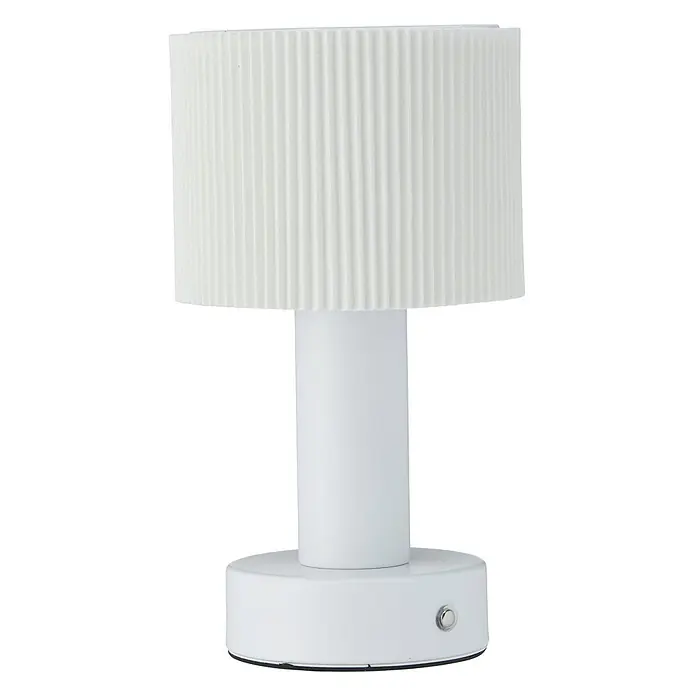 PR Home Tischleuchte Tiara Tischlampe - 0,5 W, L x B x H: 13 x 13 x 24 cm - Weiße Tischlampe mit plissiertem Schirm und zylindrischem Sockel, mit silbernem Knopf.