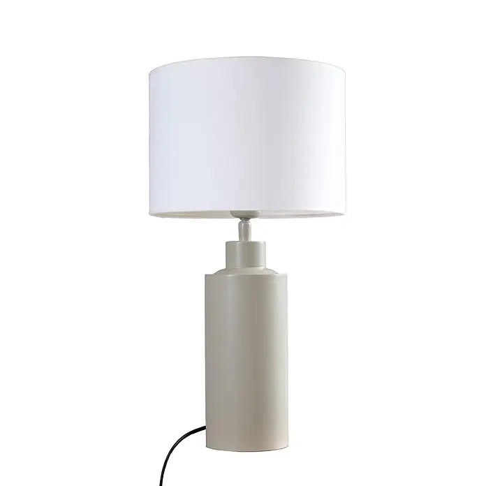 PR Home Tischleuchte 46cm - 25 W, E27 - Moderne Tischlampe mit hellgrauem zylindrischem Keramikfuß und weißem Trommelschirm. Inklusive schwarzem Netzkabel.