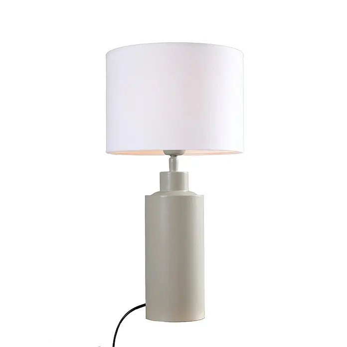 PR Home Tischleuchte 46cm - 25 W, E27 - Hellegraue zylindrische Tischleuchte mit weißem Trommelschirm, strahlt warmes Licht aus.