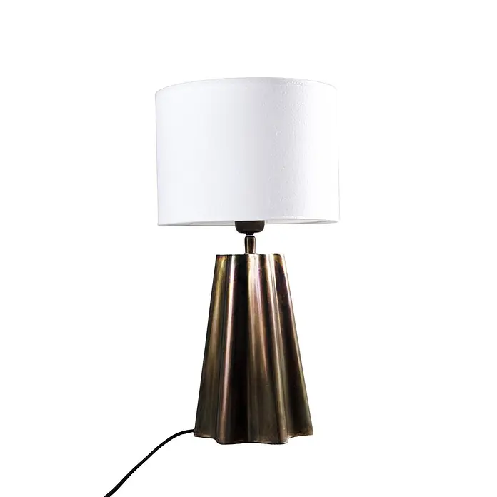 PR Home Tischleuchte 50cm - 40 W, E27 - Bronzefarbene Tischleuchte mit geriffeltem Fuß und weißem zylindrischem Lampenschirm.
