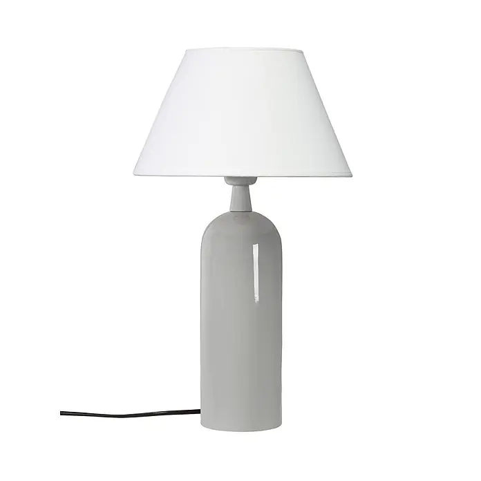 PR Home Tischleuchte Carter - 40 W, E27 - Tischlampe mit weißem konischem Schirm und hellgrauem zylindrischem Keramikfuß mit Kabel.