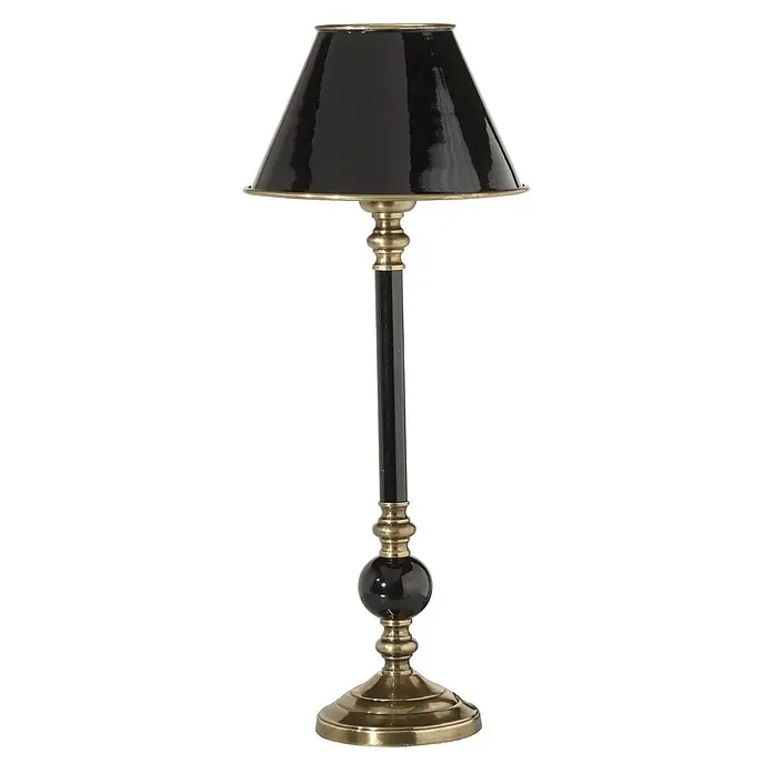 PR Home Tischleuchte Abbey - 40 W - Schwarz-goldene Emaille-Tischlampe mit konischem Schirm und rundem Fuß.