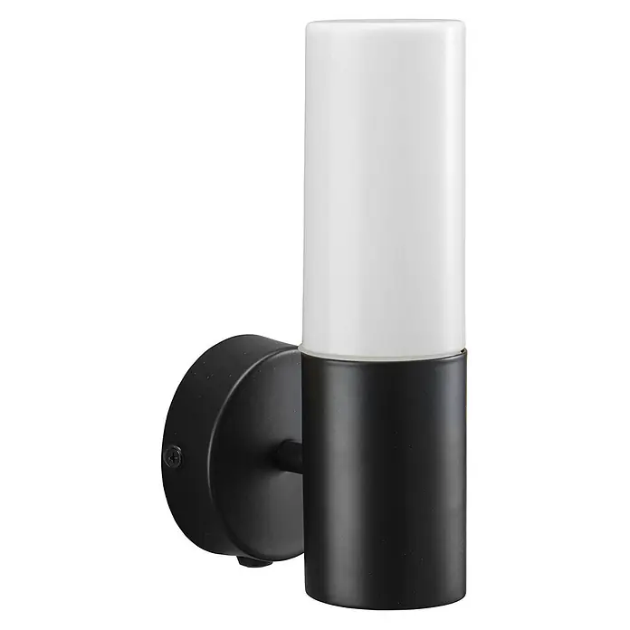 PR Home Wandleuchte Beta - 25 W, E14 - Zylindrische Wandleuchte in Schwarz mit weißem, mattiertem Diffusor.