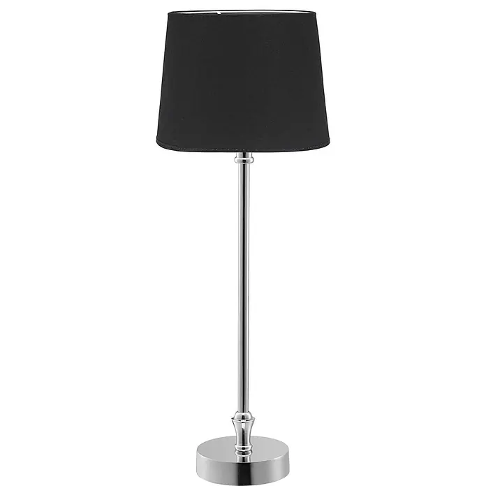 PR Home Tischleuchte Liam - 40 W, E27 - Tischleuchte mit schwarzem Stoffschirm, silbernem Metallschaft und rundem Sockel.