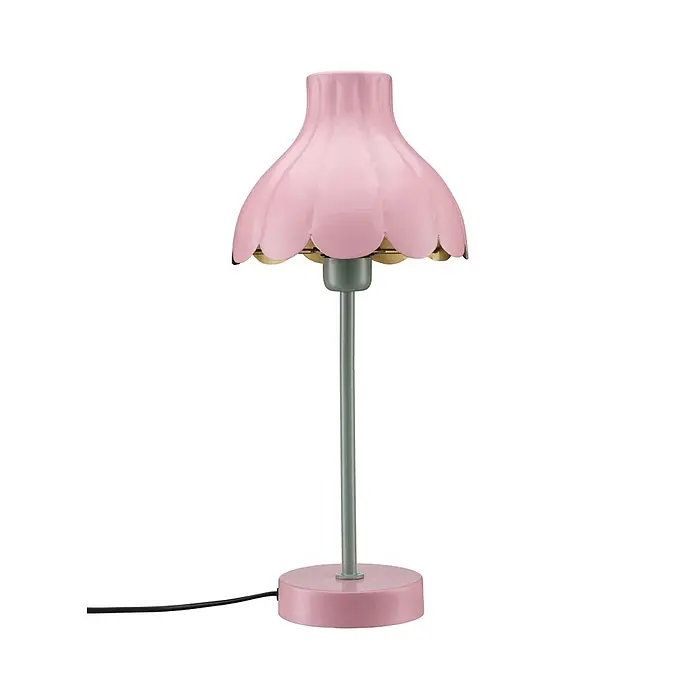 PR Home Tischleuchte Wera - 25 W, E27 - Rosa-grüne Tischlampe mit gewelltem Schirm und schwarzem Kabel.