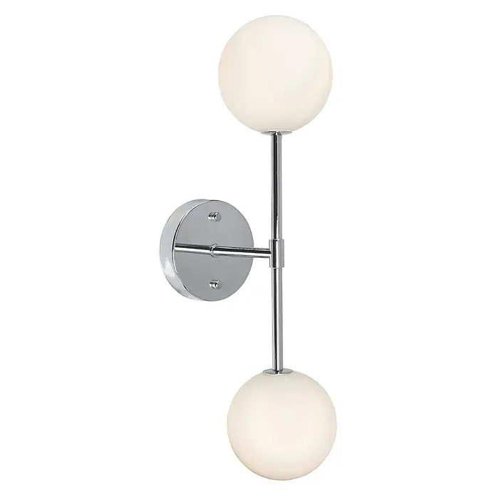 PR Home Wandleuchte Wandleuchte Sigma D - 40 W, G9 - Chromfarbene Wandleuchte mit zwei weißen Glaskugelschirmen.