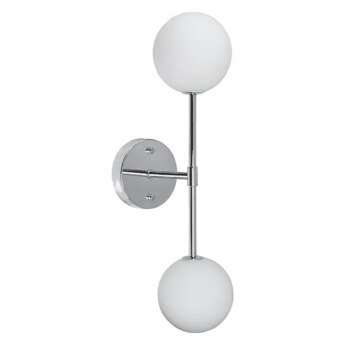 PR Home Wandleuchte Wandleuchte Sigma D - 40 W, G9 - Zweiflammige Wandleuchte mit weißen Kugel-Diffusoren und poliertem Chrom-Finish.
