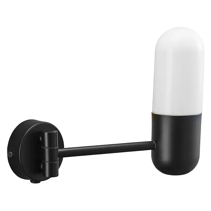 PR Home Wandleuchte Zeta Wandleuchte - 25 W, E14 - Schwarze Wandleuchte mit weißem, kapselartigem Diffusor.