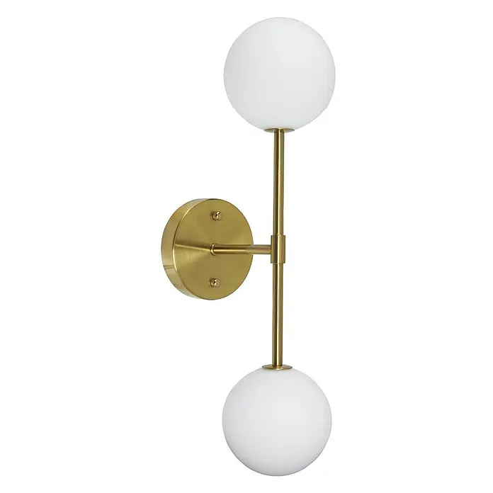 PR Home Wandleuchte Wandleuchte Sigma D - 15 W, G9 - Messingfarbene Wandleuchte mit zwei weißen Kugel-Diffusoren.