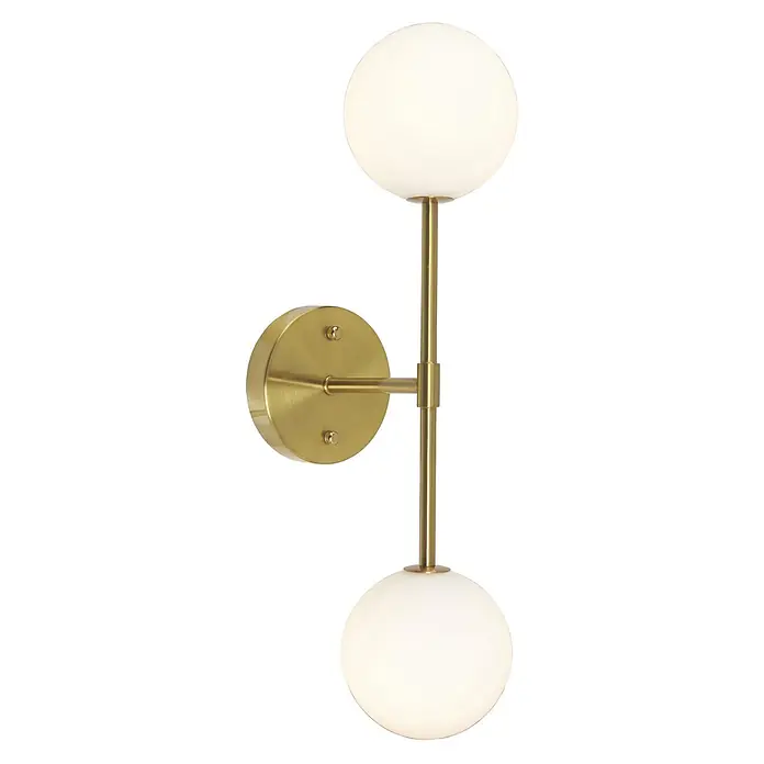 PR Home Wandleuchte Wandleuchte Sigma D - 15 W, G9 - Moderne Messing Wandleuchte mit zwei weißen Kugelgläsern.