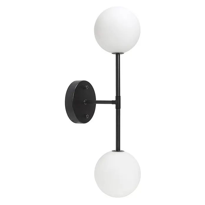 PR Home Wandleuchte Wandleuchte Sigma D - 25 W, G9 - Schwarze Wandleuchte aus Metall mit zwei kugelförmigen weißen Glasschirmen.