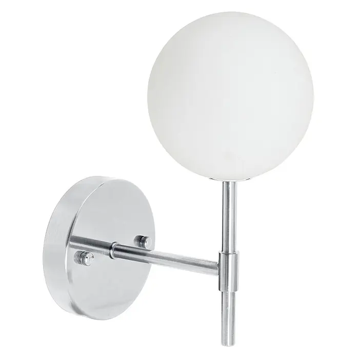 PR Home Wandleuchte Wandleuchte Sigma S - 25 W, G9 - Moderne Wandleuchte mit mattweißer Kugelglaskugel und silberfarbenem Metallarm und -sockel.