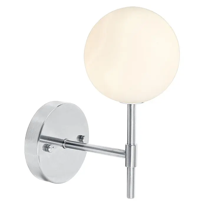 PR Home Wandleuchte Wandleuchte Sigma S - 25 W, G9 - Gebürstete Metall-Wandleuchte mit kugelförmigem, mattiertem Glasschirm.