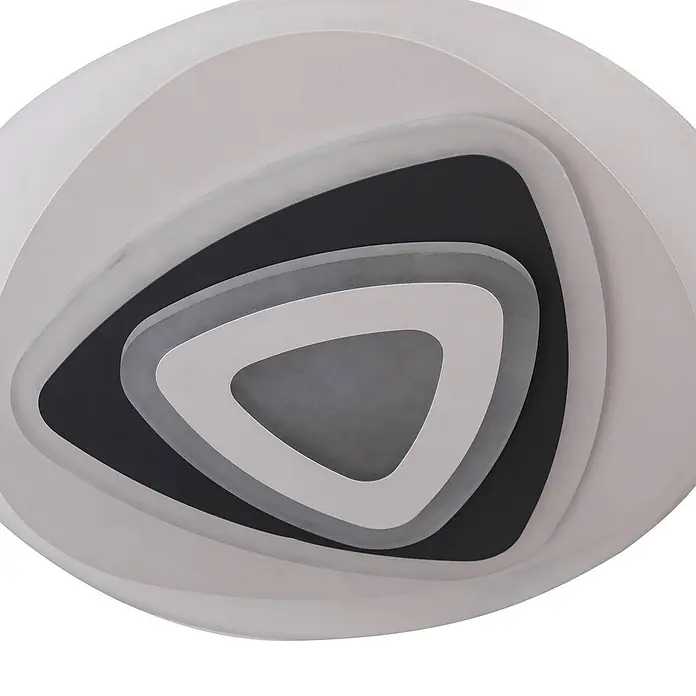 Lindby Deckenleuchte Rebeka - L x B x H: 70 x 70 x 5,5 cm, weiß / opal - Moderne Deckenleuchte mit ineinander verschachtelten, abgerundeten Dreiecksformen in Weiß, Grau und Schwarz.