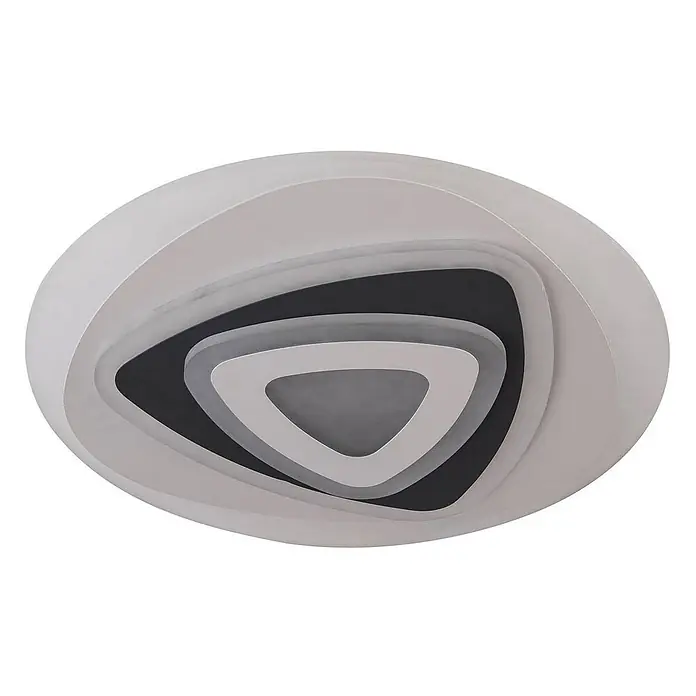 Lindby Deckenleuchte Rebeka - L x B x H: 70 x 70 x 5,5 cm, weiß / opal - Moderne LED-Deckenleuchte mit geschichteten weißen, grauen und schwarzen konzentrischen Formen.