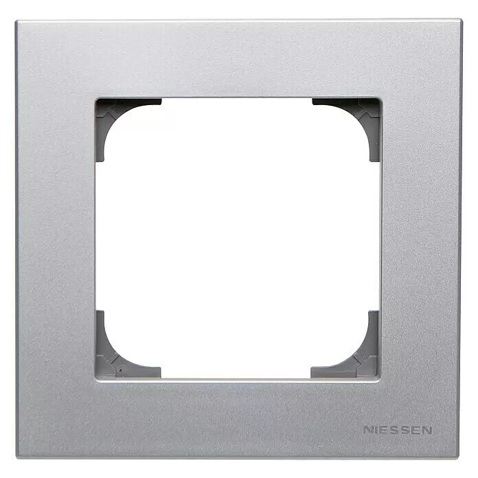 Niessen Sky Marco - Plateado, Modelo de mecanismos: x 1, Plástico - Marco de interruptor Niessen plateado texturizado, cuadrado con una abertura para un inserto eléctrico.