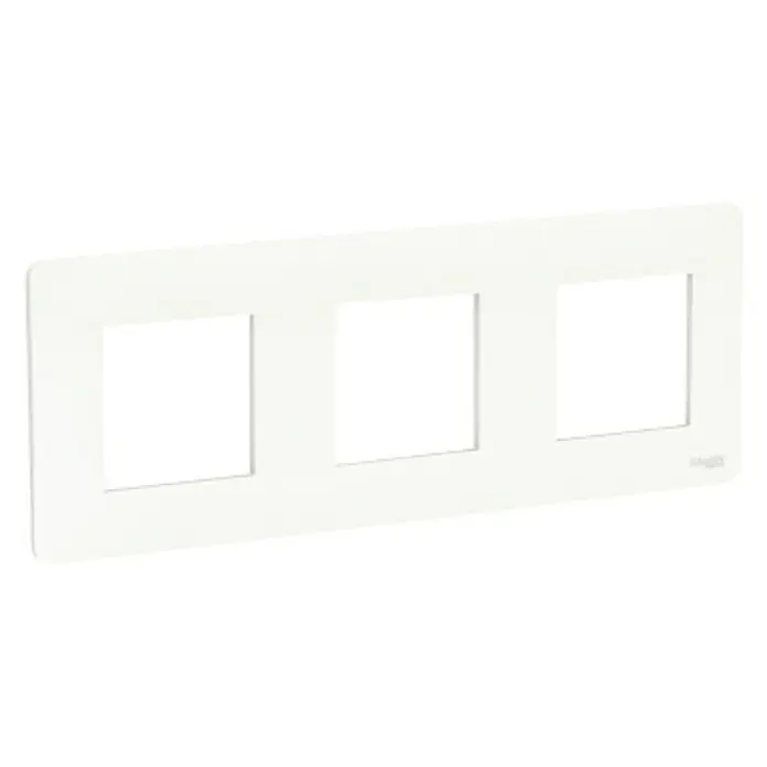 Schneider Electric New Unica Marco Studio - Blanco polar, Modelo de mecanismos: x 3, Plástico, Instalar - Placa de cubierta blanca de 3 módulos para interruptores y enchufes, ideal para un hogar moderno y elegante.