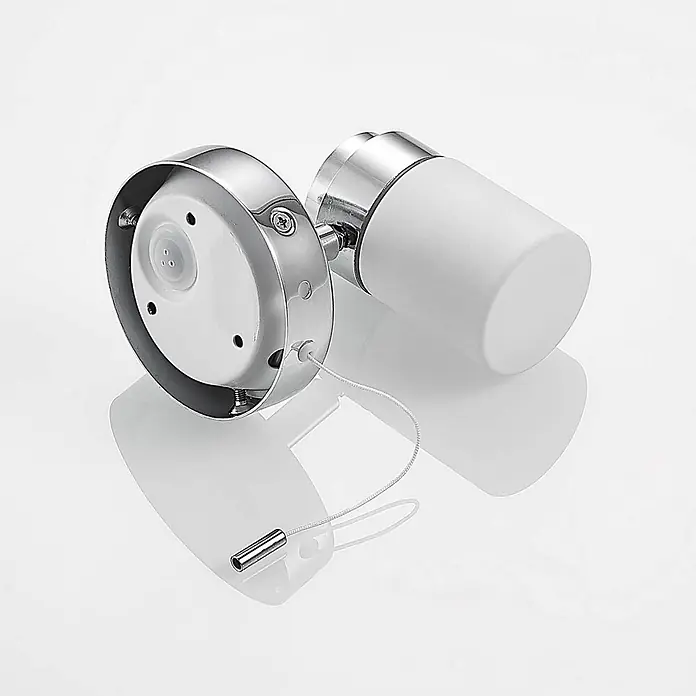 Lindby Wandleuchte Alimari - L x B x H: 12,3 x 9 x 10,6 cm, chrom / silber, G9 - Verchromte Wandleuchte mit mattweißem Zylinderschirm und Zugschalter.