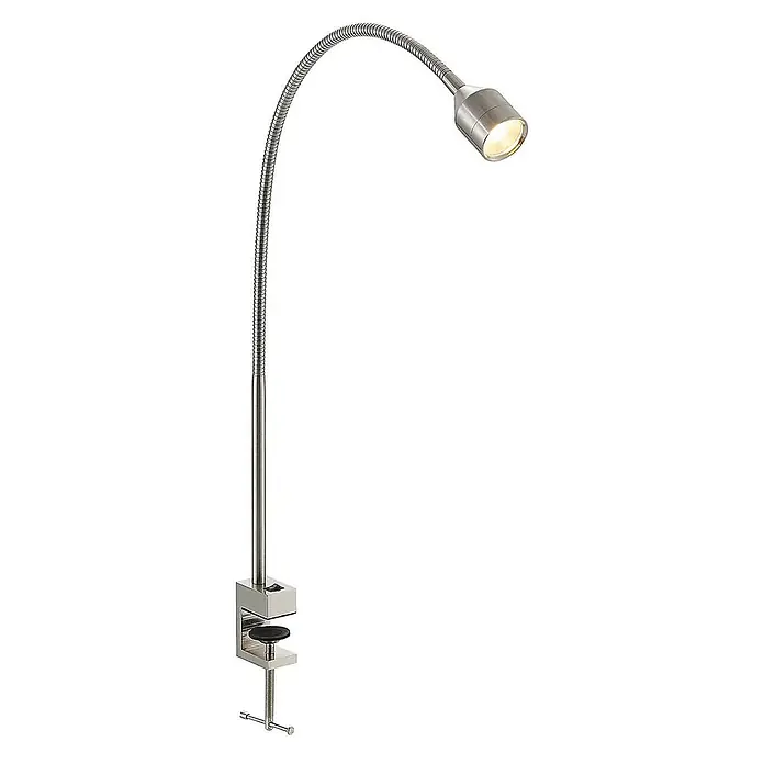 Lindby Klemmleuchte Hanilo - L x B x H: 37 x 4 x 80 cm, Farbe Gehäuse: alu / grau / zink - Klemmleuchte aus gebürstetem Metall mit flexiblem Arm und leuchtendem Kopf.