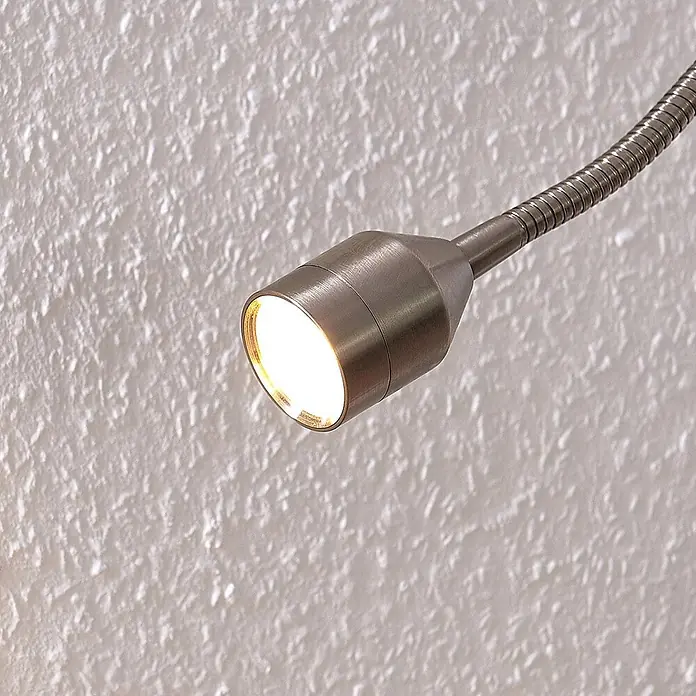 Lindby Klemmleuchte Hanilo - L x B x H: 37 x 4 x 80 cm, Farbe Gehäuse: alu / grau / zink - Beleuchteter Schwanenhals-Spot aus gebürstetem Metall mit flexiblem Arm.