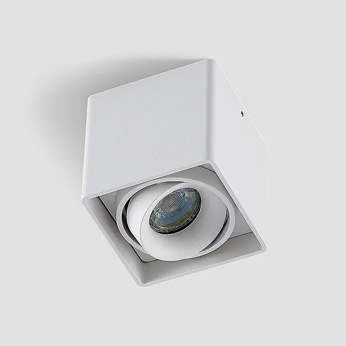 Arcchio Deckenleuchte Kubika - weiß / opal, GU10 - Weißer quadratischer Aufbaustrahler mit schwenkbarer innerer Lichtquelle.