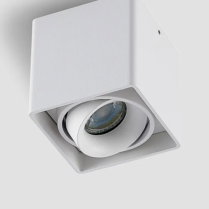 Arcchio Deckenleuchte Kubika - weiß / opal, GU10 - Weißer quadratischer Deckenstrahler mit verstellbarem, rundem Innenlicht.