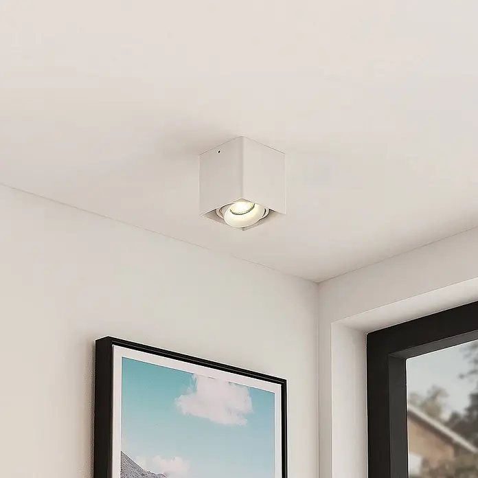Arcchio Deckenleuchte Kubika - weiß / opal, GU10 - Weißer, quadratischer Deckenstrahler mit schwenkbarem Licht.