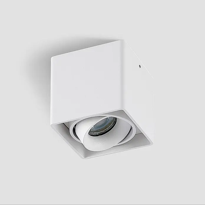 Arcchio Deckenleuchte Kubika - weiß / opal, GU10 - Mattweißer quadratischer Aufbaustrahler mit verstellbarer, runder Innenleuchte.