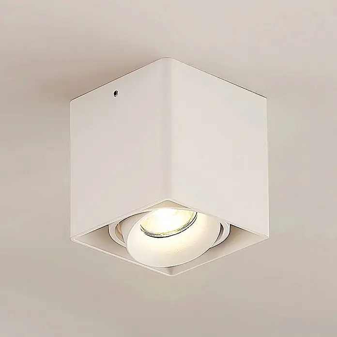 Arcchio Deckenleuchte Kubika - weiß / opal, GU10 - Weiße quadratische Deckenleuchte für die Aufbaumontage mit verstellbarem Spot.