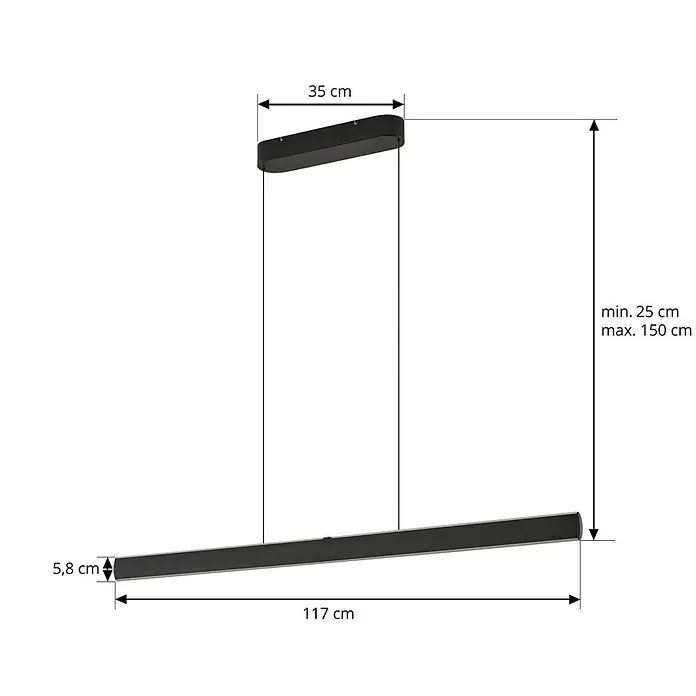 Lucande Pendelleuchte Arvon - L x B x H: 116,6 x 1,9 x 5,5 cm, schwarz, Schwarz - Dunkelgraue lineare LED-Pendelleuchte mit verstellbarer Aufhängung, 117 cm lang.