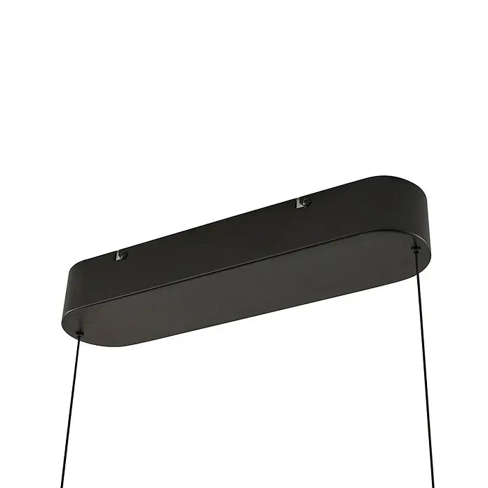 Lucande Pendelleuchte Arvon - L x B x H: 116,6 x 1,9 x 5,5 cm, schwarz, Schwarz - Schwarze rechteckige Deckenrose mit gebürsteter Metallstruktur, abgerundeten Enden und Aufhängekabeln.