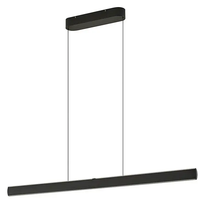 Lucande Pendelleuchte Arvon - L x B x H: 116,6 x 1,9 x 5,5 cm, schwarz, Schwarz - Schwarze lineare LED-Pendelleuchte mit passendem ovalen Baldachin, an dünnen Kabeln hängend.