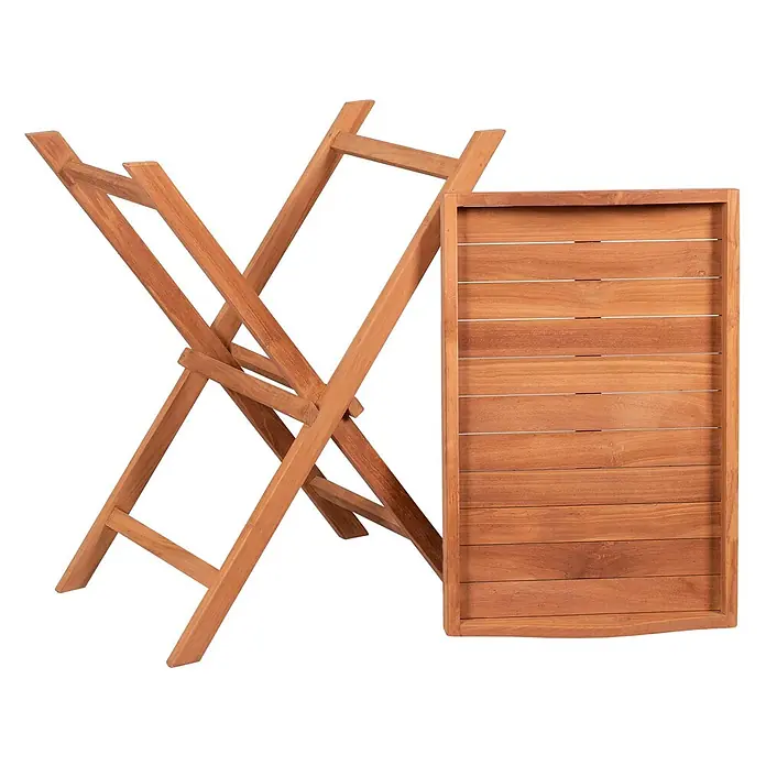 Bene Living Garten-Beistelltisch Norton - Teakholz, Klappbar, Rechteckig, Natur - Klappbarer Holztablettständer und rechteckiges Holzserviertablett.