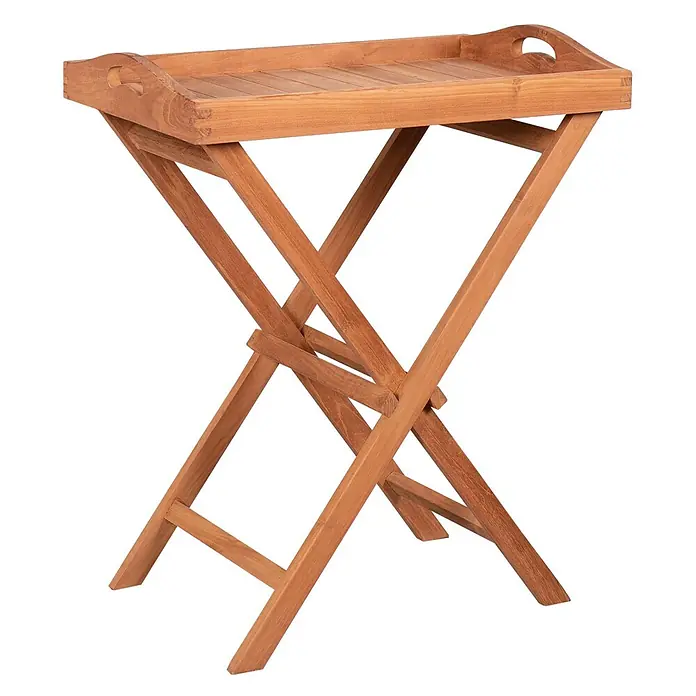 Bene Living Garten-Beistelltisch Norton - Teakholz, Klappbar, Rechteckig, Natur - Klappbarer Beistelltisch aus Holz mit natürlicher Oberfläche und Lamellenplatte.