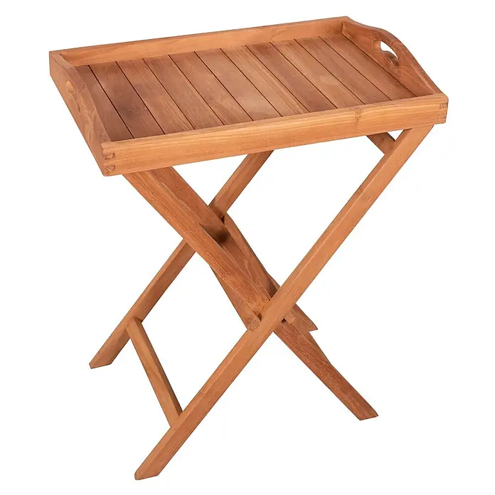 Bene Living Garten-Beistelltisch Norton - Teakholz, Klappbar, Rechteckig, Natur - Klappbarer Holz-Serviertisch mit Lattenplatte und Griffen.